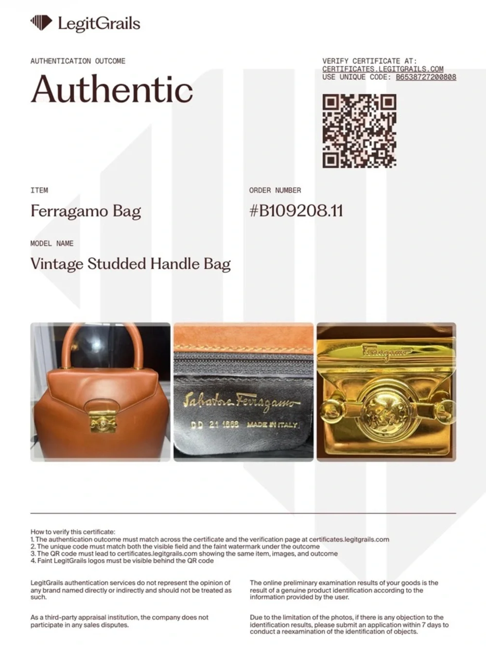 Salvatore Ferragamo Vintage Caramel Leather Top-Handle Bag with Silk Scarf (COA) - Picture 16 of 16